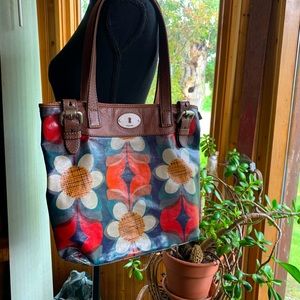 Vintage Fossil Key-Per Floral Bag!